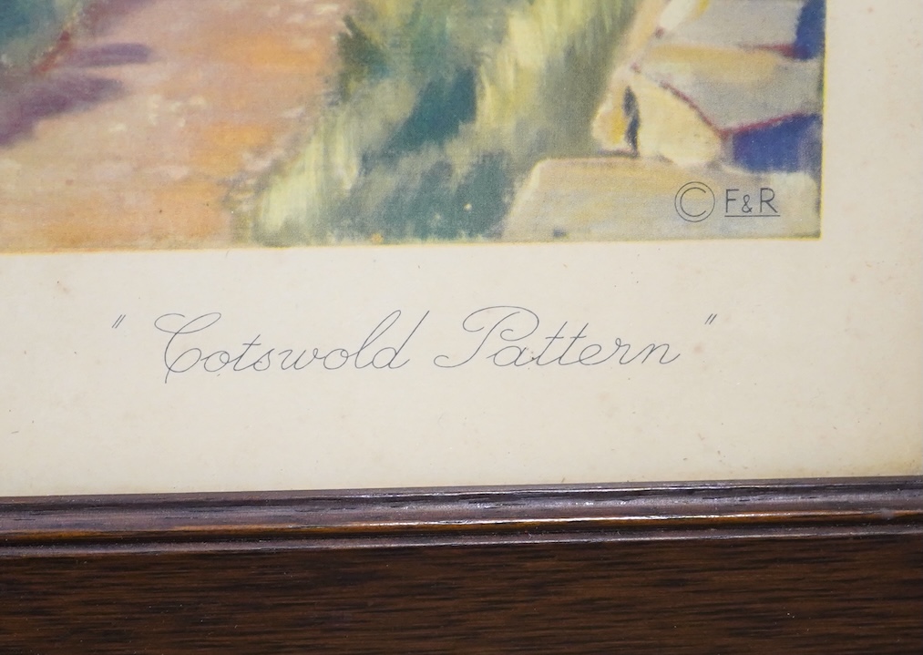 Adrian Paul Allinson ROI (1890-1959), coloured crayon, English landscape, together with a colour print, ‘Cotswold Pattern’, largest 31 x 53cm. Condition - fair to good